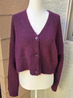 Calvin Klein Plum V-Neck Button Front Women's Sweater